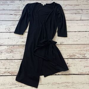Amour Vert Wrap‎ Dress Womens Small Black V-Neck 3/4 Sleeve Minimalist Organic